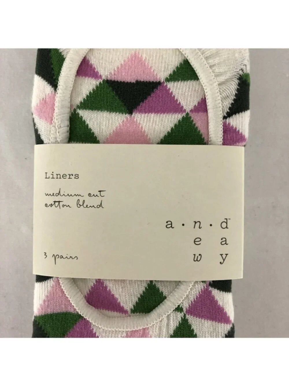 A New Day Liners Socks 3 Pairs Geometric Green White Purple Size 4-10